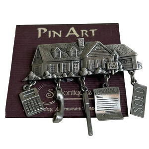 Pin Art House Real‎ Estate Sold Contract Sale Silver Charms Brooch VINTAGE NEW